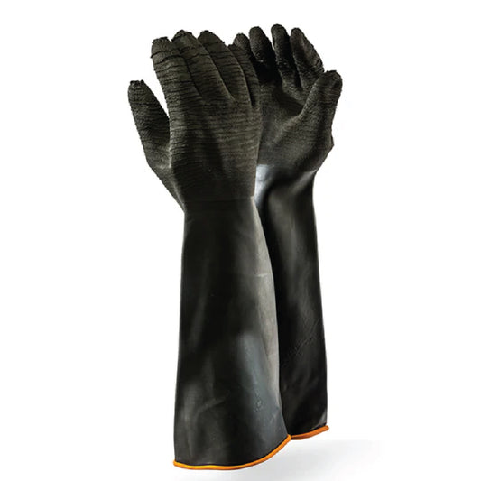 Dromex Industial Rough Palm Rubber Glove Rolled Cuff Elbow 55cm (H2) Black/Orange - Black/Orange