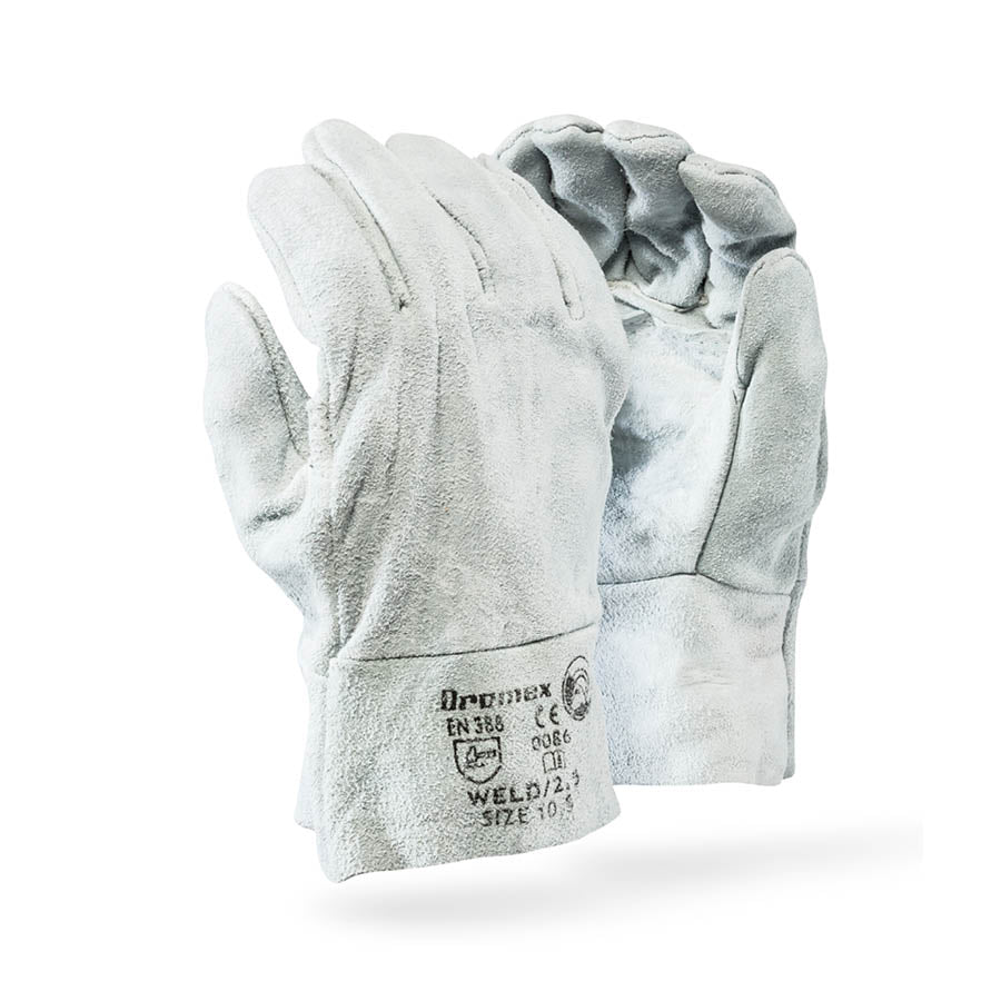 Dromex Chrome Leather Double Palm Wrist Length Glove (WELD/2.5) Grey